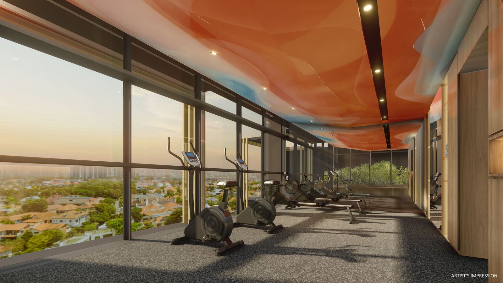 Gym with full-height windows