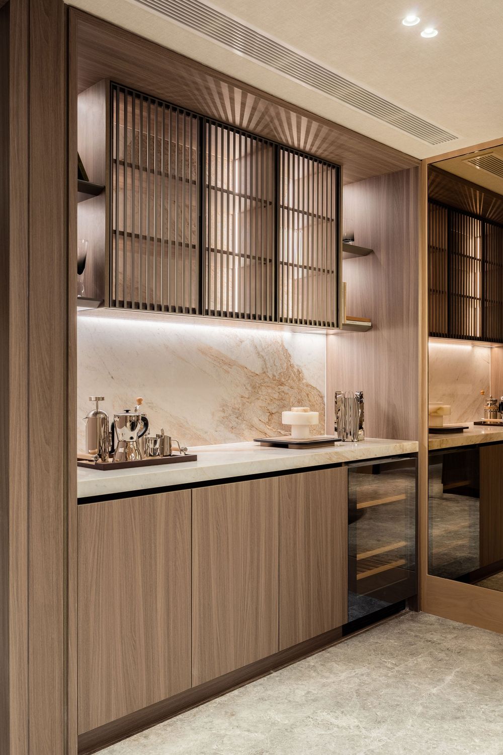 Kitchen cabinetry and wine fridge