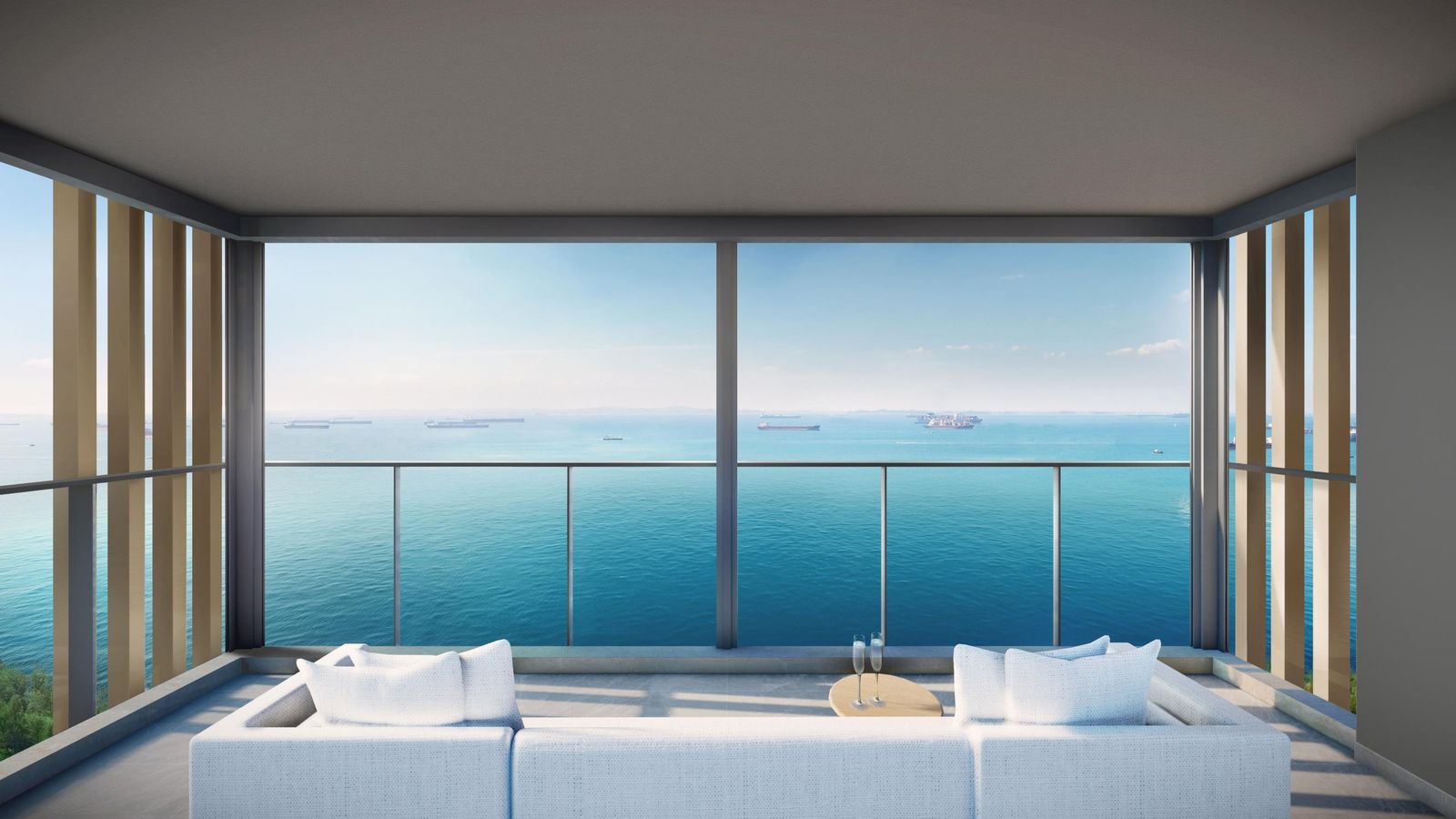 Living room with full-height windows