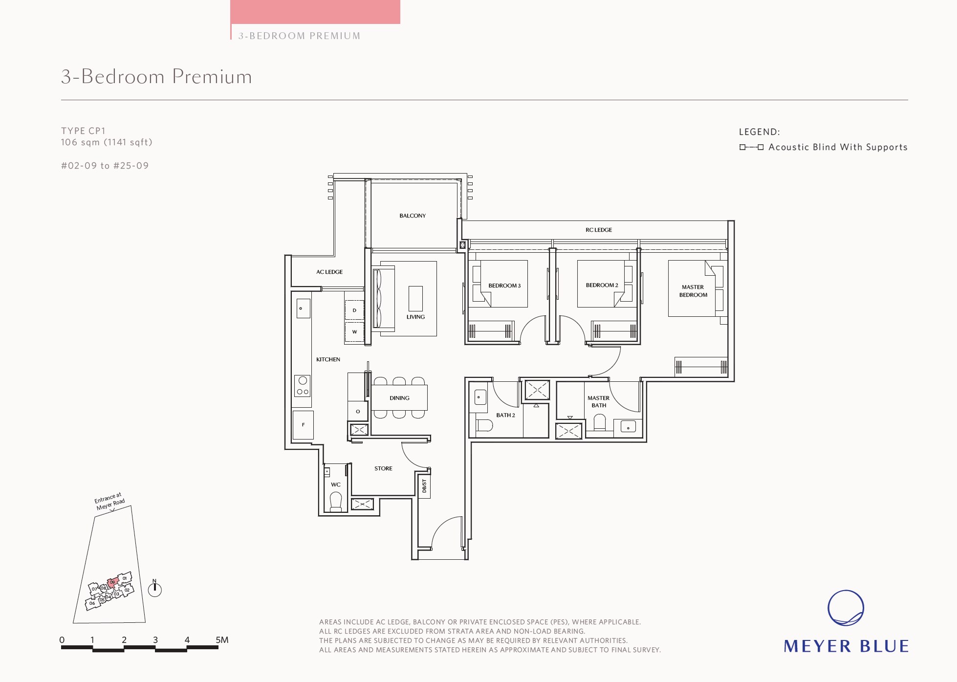 Floor plan, 3 Bedroom Premium — Type CP1 — 1,141 sq ft (106 sq m)